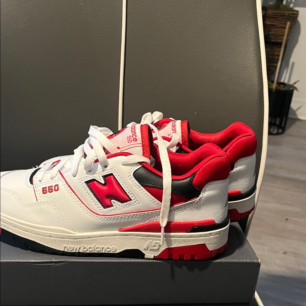New Balance Kids' 550 Red and White Sneakers